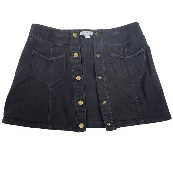 Favlux Paneled Black Denim Miniskirt With Snap Buttons Size Large - Picture 2 of 12